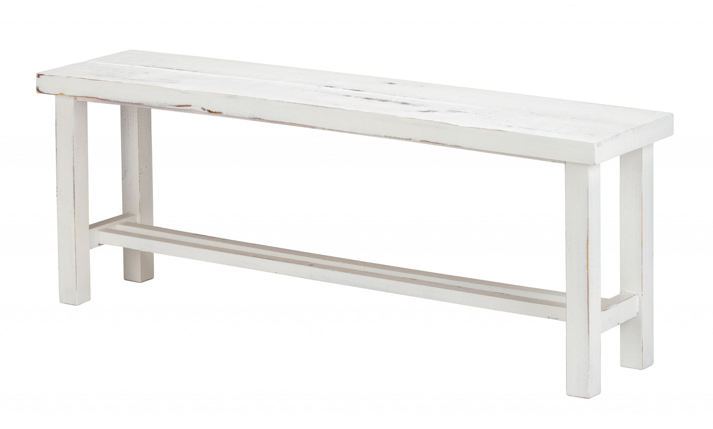 48" Rustic White Distressed Bench By Homeroots | Benches | Modishstore - 2