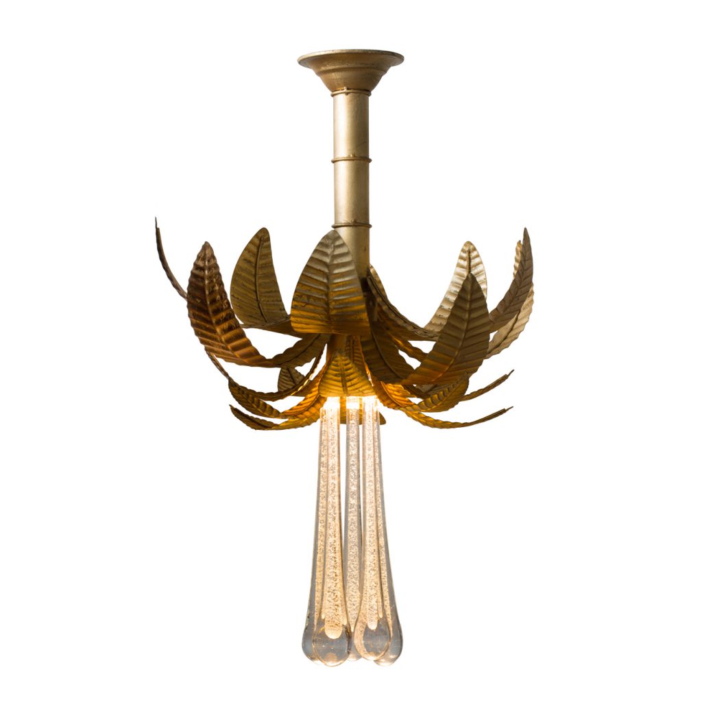 A&B Home Gold Textured Leaves and Glass Chandelier | Chandeliers | Modishstore - 5