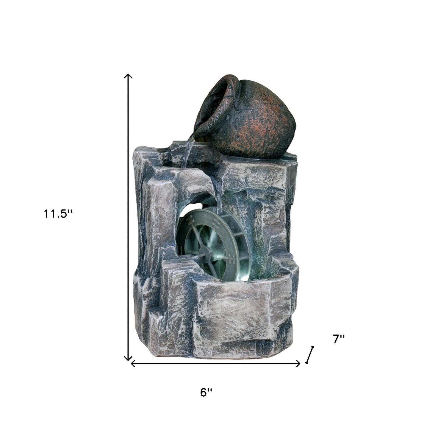 12" Gray Polyresin Farmhouse Design Tabletop Fountain with Light By Homeroots | Sculptures | Modishstore - 5