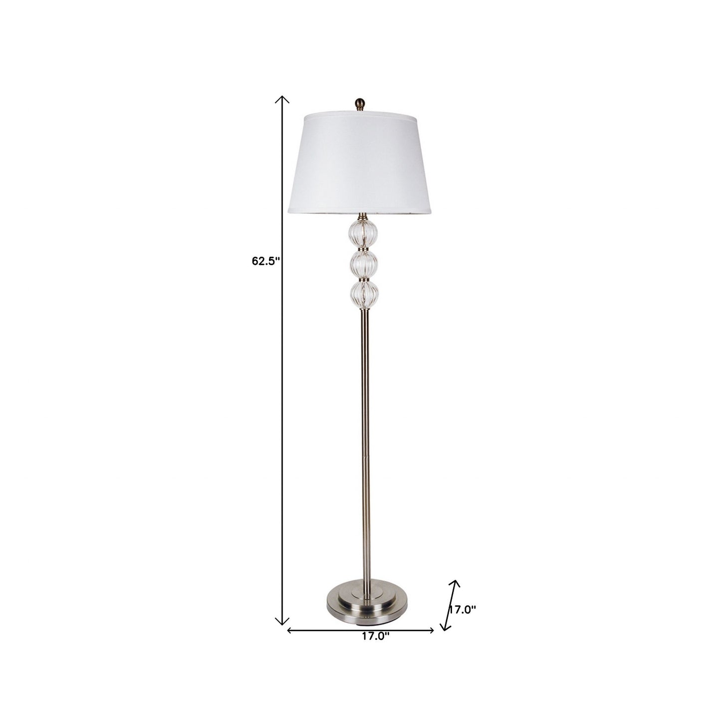 63" Nickel Traditional Shaped Floor Lamp With White Empire Shade By Homeroots | Floor Lamps | Modishstore - 6