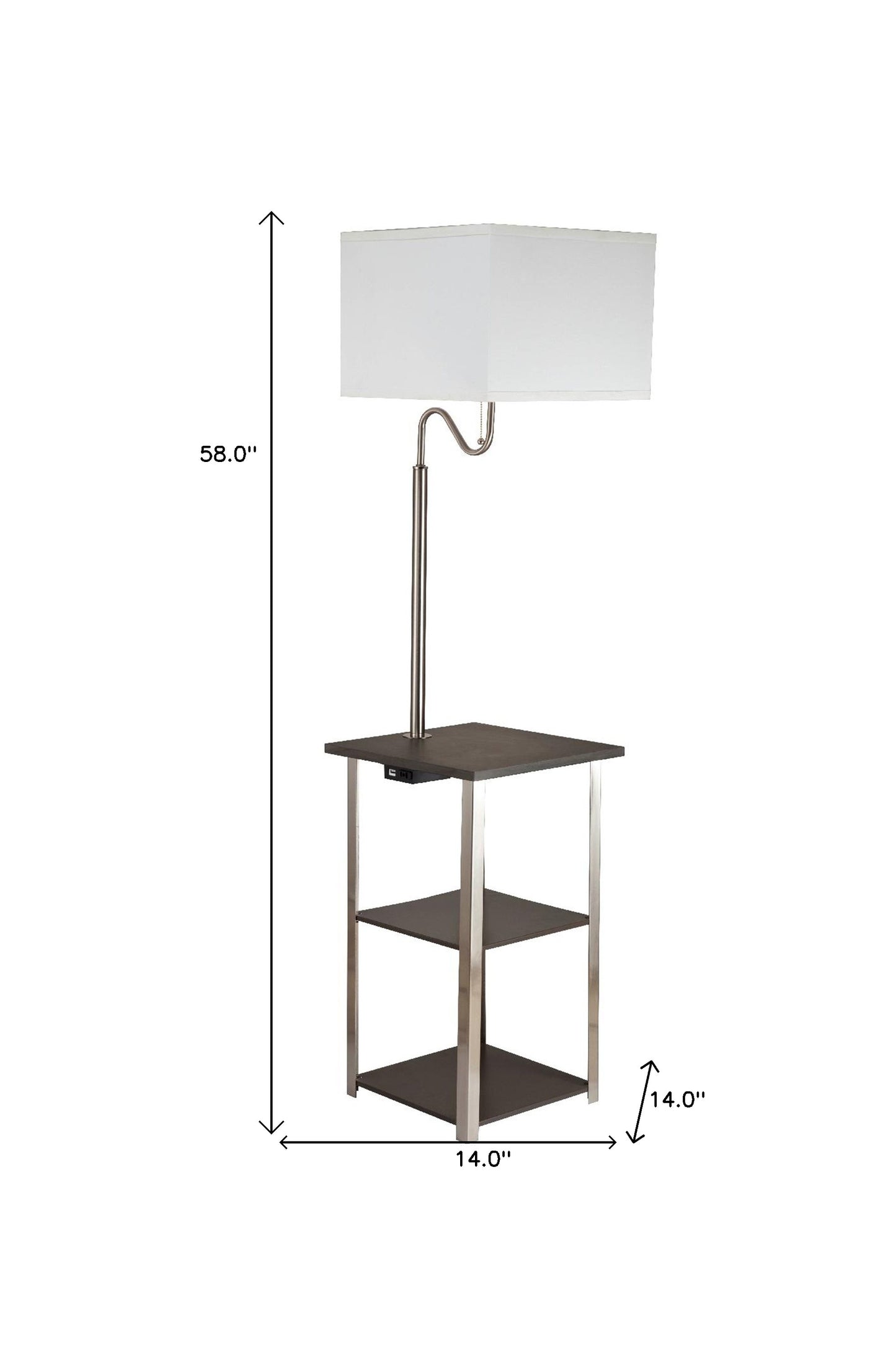 58" Steel Tray Table Floor Lamp With White Square Shade By Homeroots | Floor Lamps | Modishstore - 6