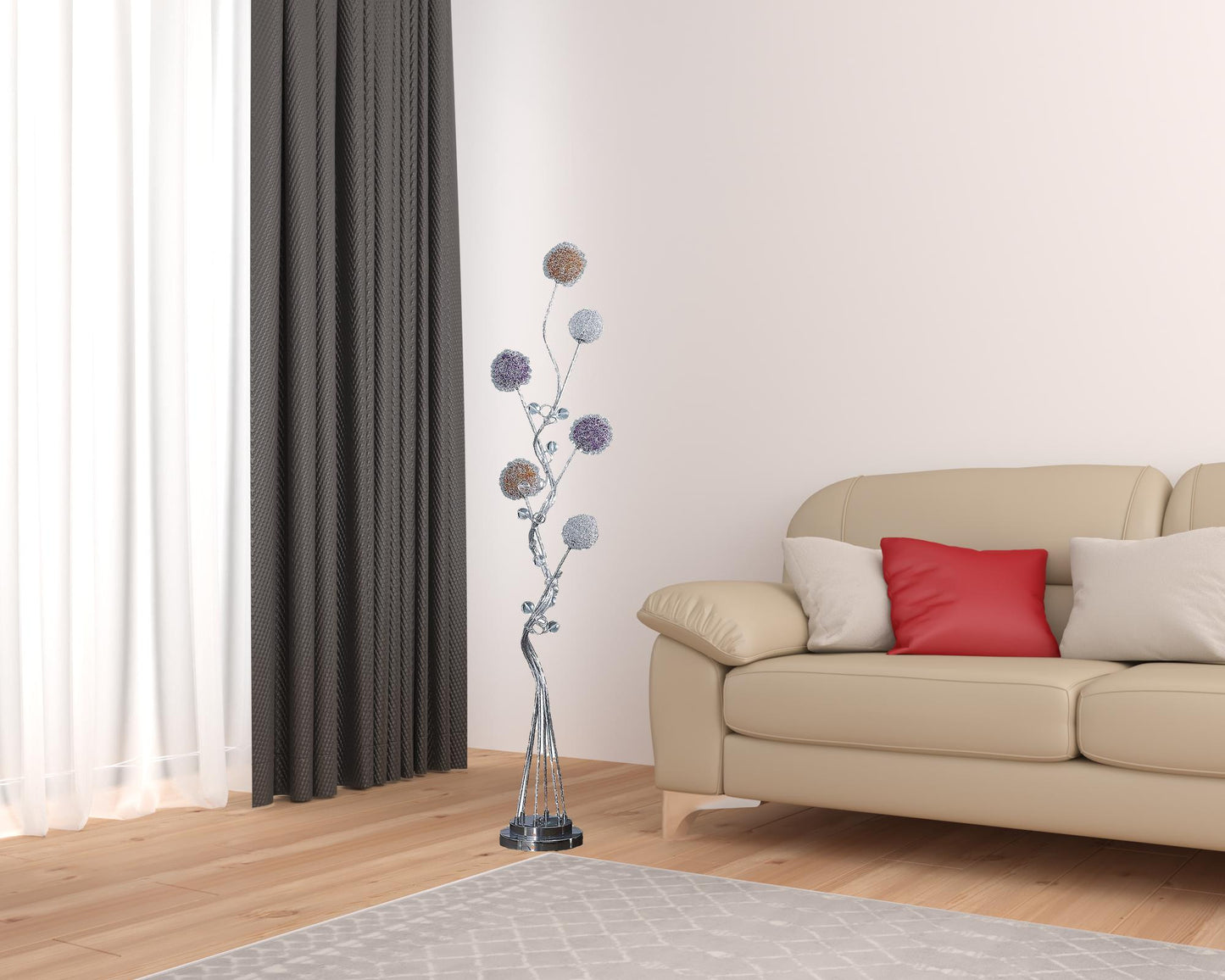 59" Steel Six Light LED Novelty Floor Lamp With Colorful Funky Floral Shades By Homeroots | Floor Lamps | Modishstore - 7