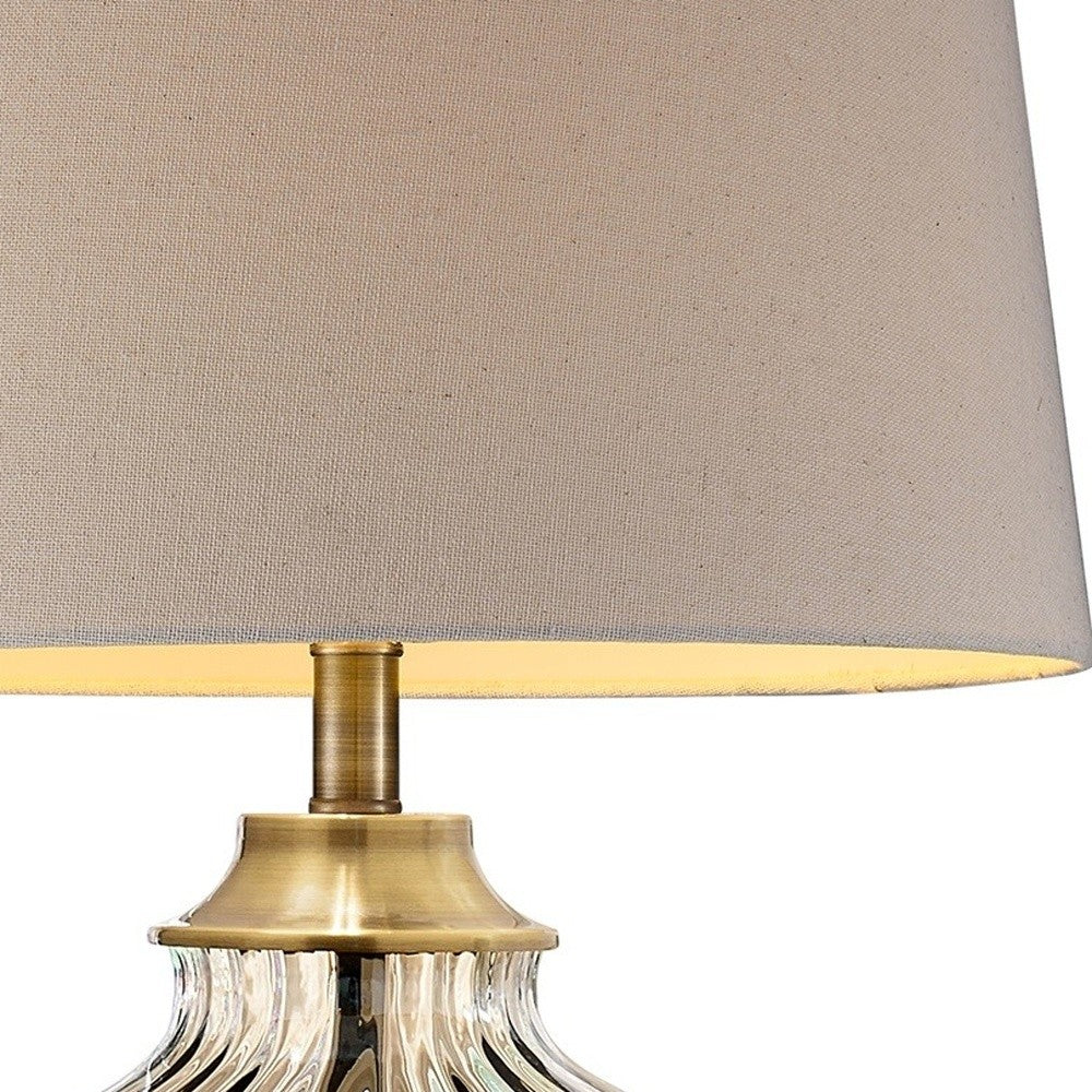 Golden Hue Glass Table Lamp with Cream Fabric Shade By Homeroots | Table Lamps | Modishstore - 5