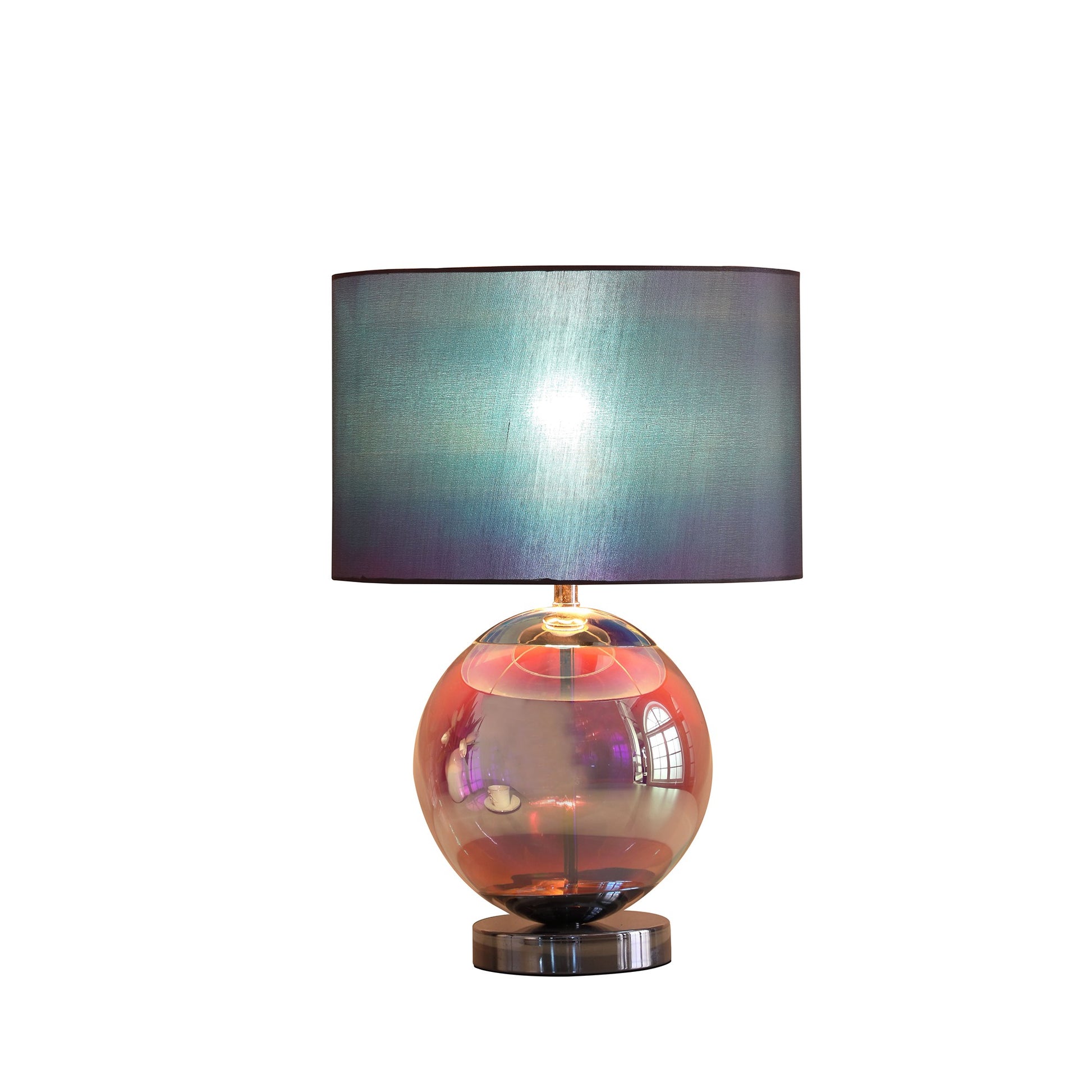19" Iridescent Glass Globe Table Lamp With Gray Classic Drum Shade By Homeroots | Table Lamps | Modishstore - 2