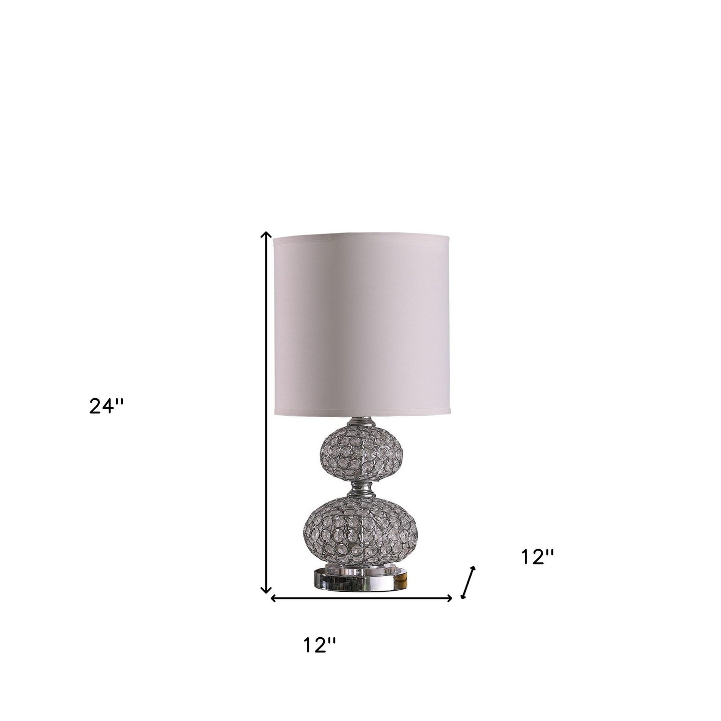 24" Chrome and Faux Crystal Double Orb Table Lamp With White Classic Drum Shade By Homeroots | Table Lamps | Modishstore - 6