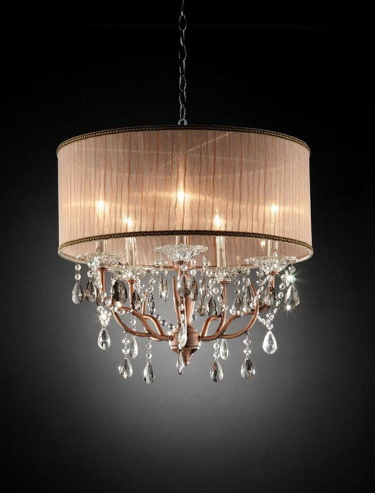 Silver and Pink Faux Crystal Hanging Chandelier Lamp By Homeroots