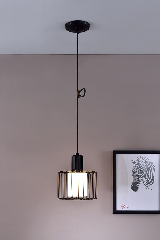 Black Metal Cage Hanging Light By Homeroots | Chandeliers | Modishstore - 2