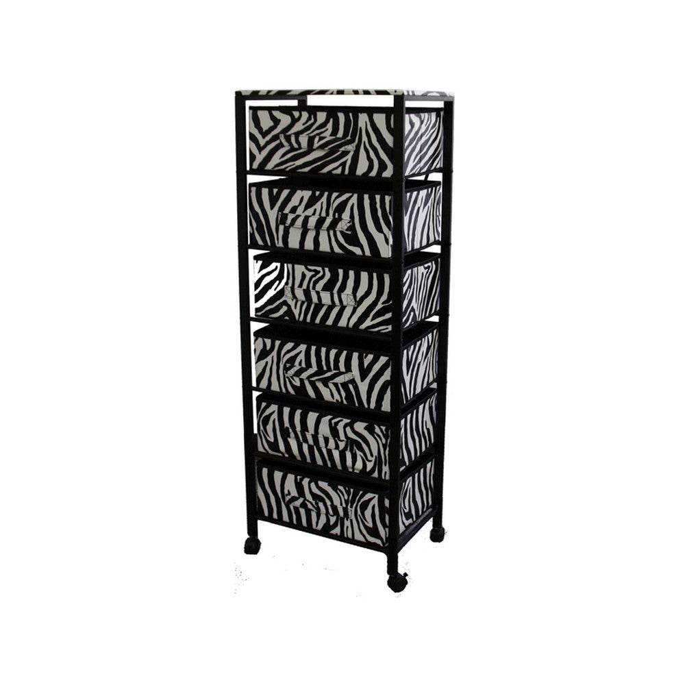 Zebra Black and White Rolling Six Drawer Tower Organizer By Homeroots | Shelves & Shelving Units | Modishstore