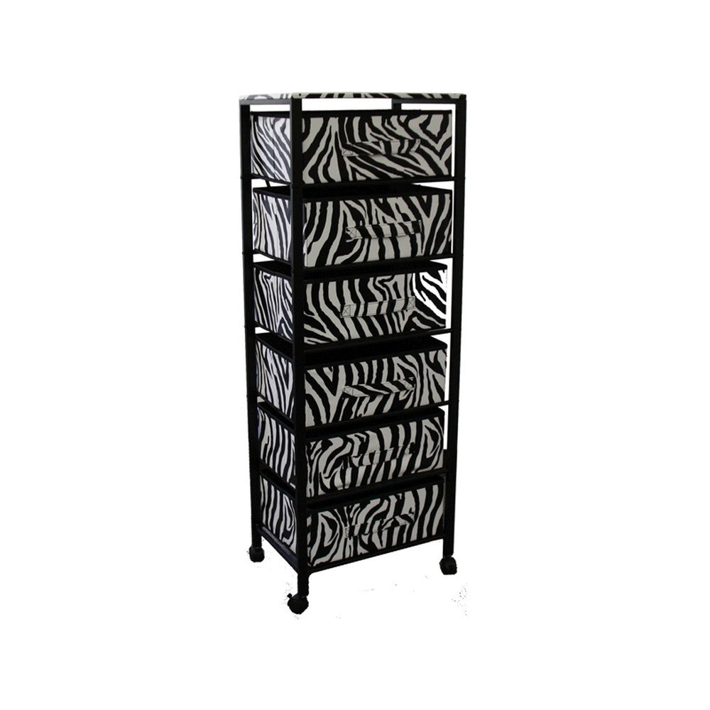 Zebra Black and White Rolling Six Drawer Tower Organizer By Homeroots | Shelves & Shelving Units | Modishstore - 3