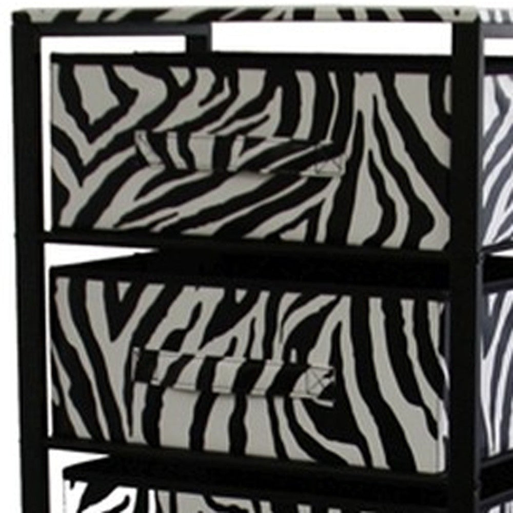 Zebra Black and White Rolling Six Drawer Tower Organizer By Homeroots | Shelves & Shelving Units | Modishstore - 5