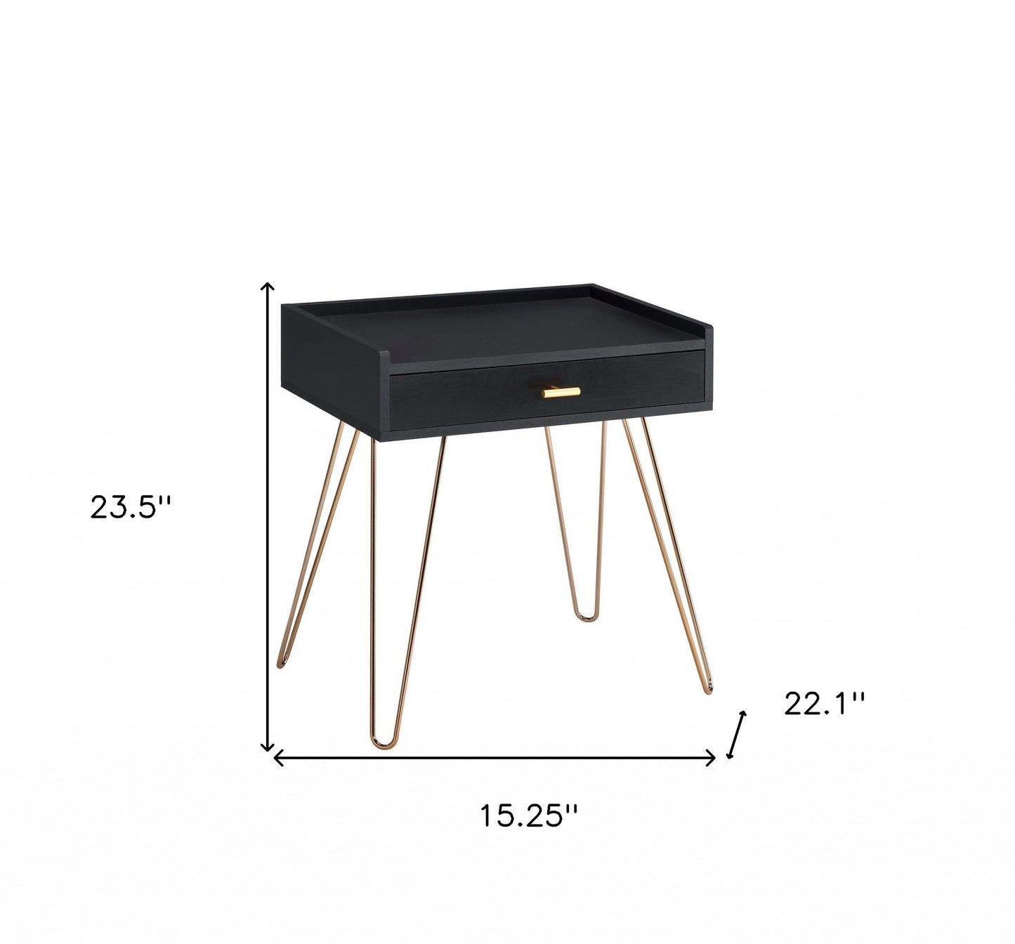 24" Gold And Black Modern Rectangular End Table With Drawer By Homeroots | End Tables | Modishstore - 7