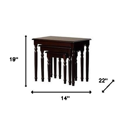 Set Of Three 19" Dark Brown Wood Rectangular Nested Tables By Homeroots | End Tables | Modishstore - 6
