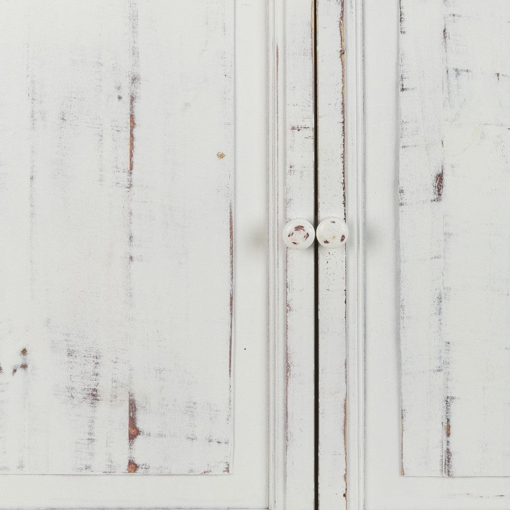 Distressed White Wooden Two Door Accent Cabinet By Homeroots | Cabinets | Modishstore - 6