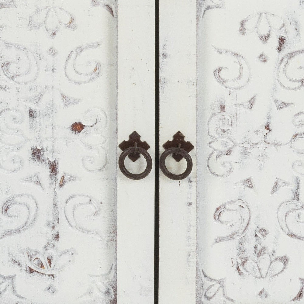 Distressed White Wooden Carved 2 Door And 2 Drawer Cabinet By Homeroots | Drawers | Modishstore - 6