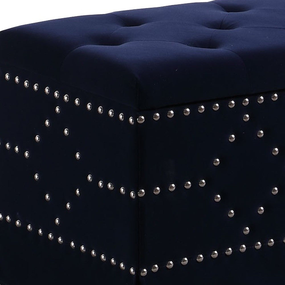 Deep Blue Velvet Nailhead Storage Bench with Ottomans By Homeroots | Benches | Modishstore - 9