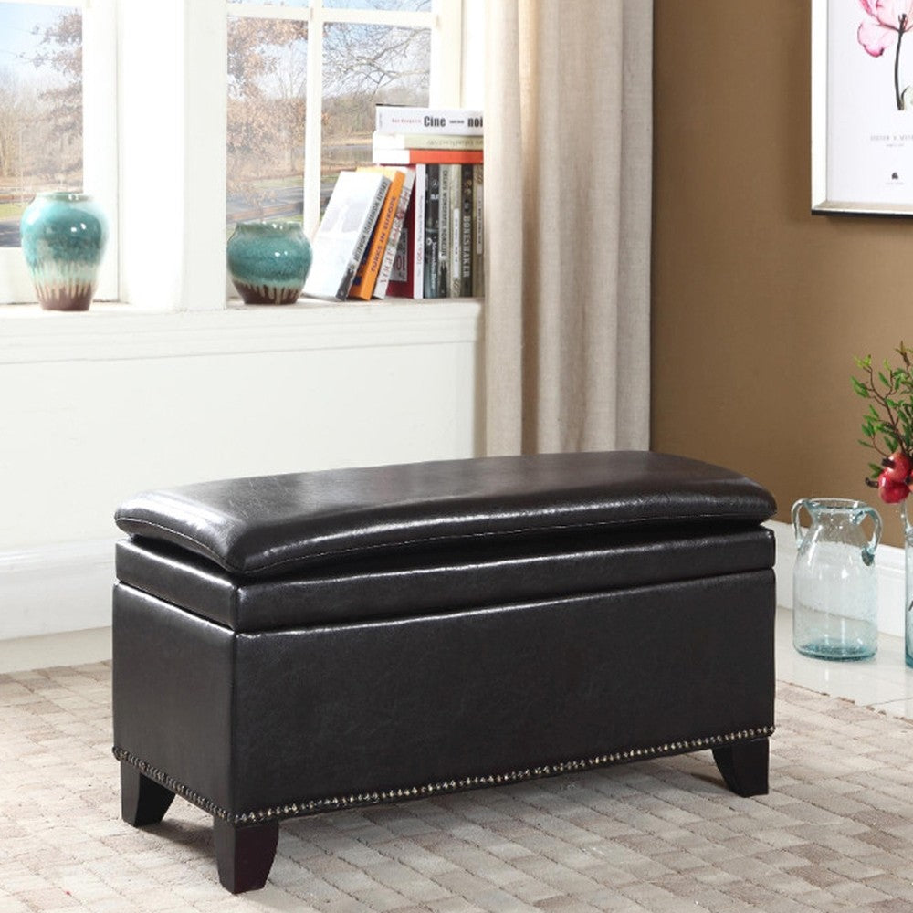 Deep Brown Double Cushion Faux Leather Storage Bench By Homeroots | Benches | Modishstore - 6