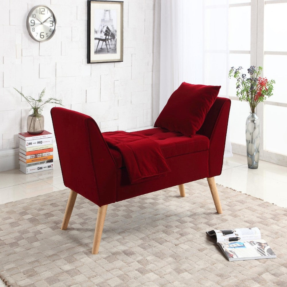 Deep Red Modern Flair Storage Bench with Pillow and Blanket By Homeroots | Benches | Modishstore - 6