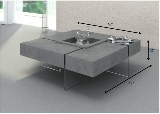 Modern Gray Faux Concrete and Glass Floating Coffee Table By Homeroots | Coffee Tables | Modishstore - 2