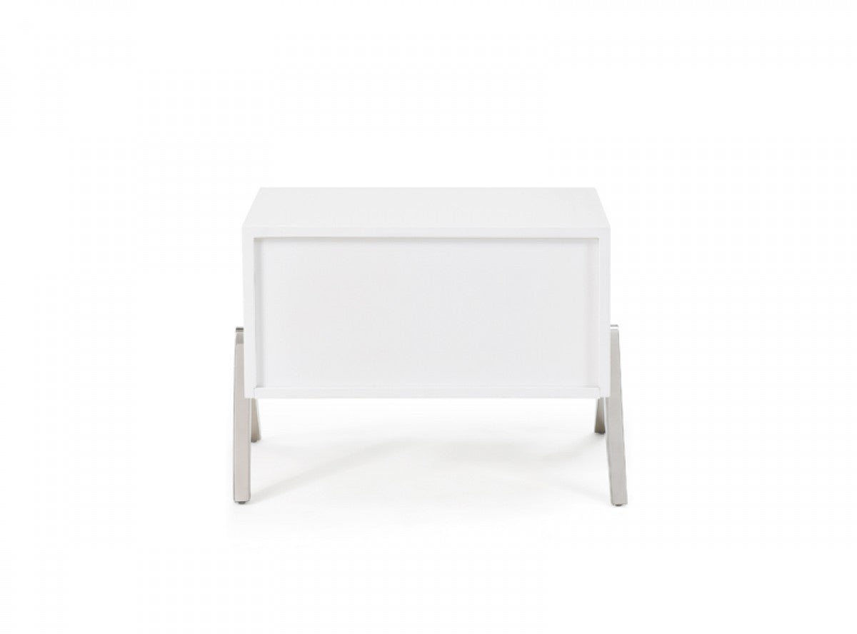 Modern Silky White Nightstand With One Drawer And Steel Legs By Homeroots | Nightstands | Modishstore - 6