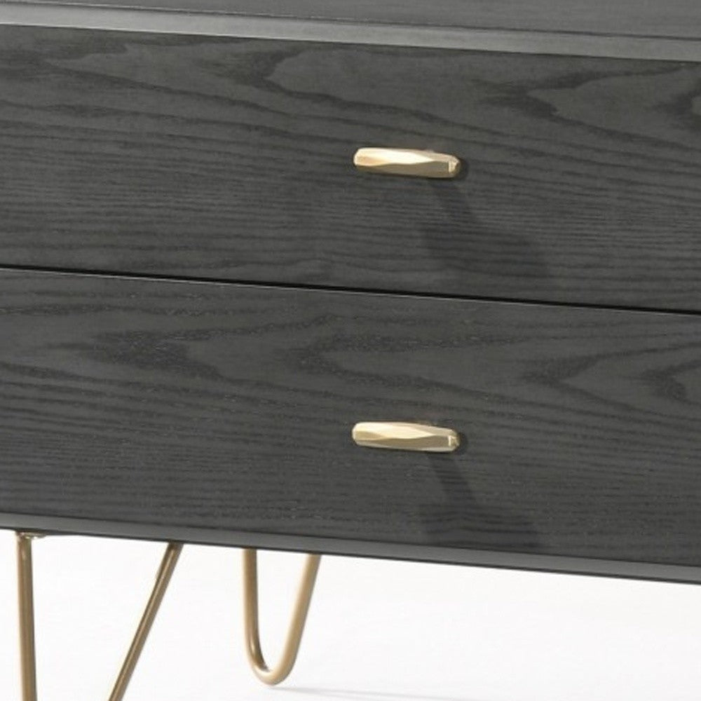 Contemporary Gray And Gold Nightstand With Two Drawers By Homeroots | Nightstands | Modishstore - 4
