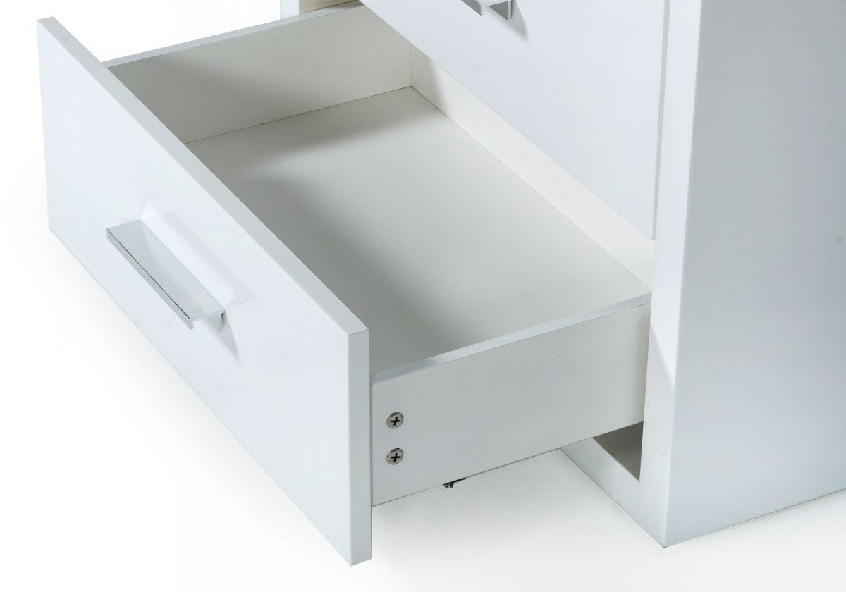 Modern Glossy White Box Nightstand With Two Drawers By Homeroots | Nightstands | Modishstore - 4