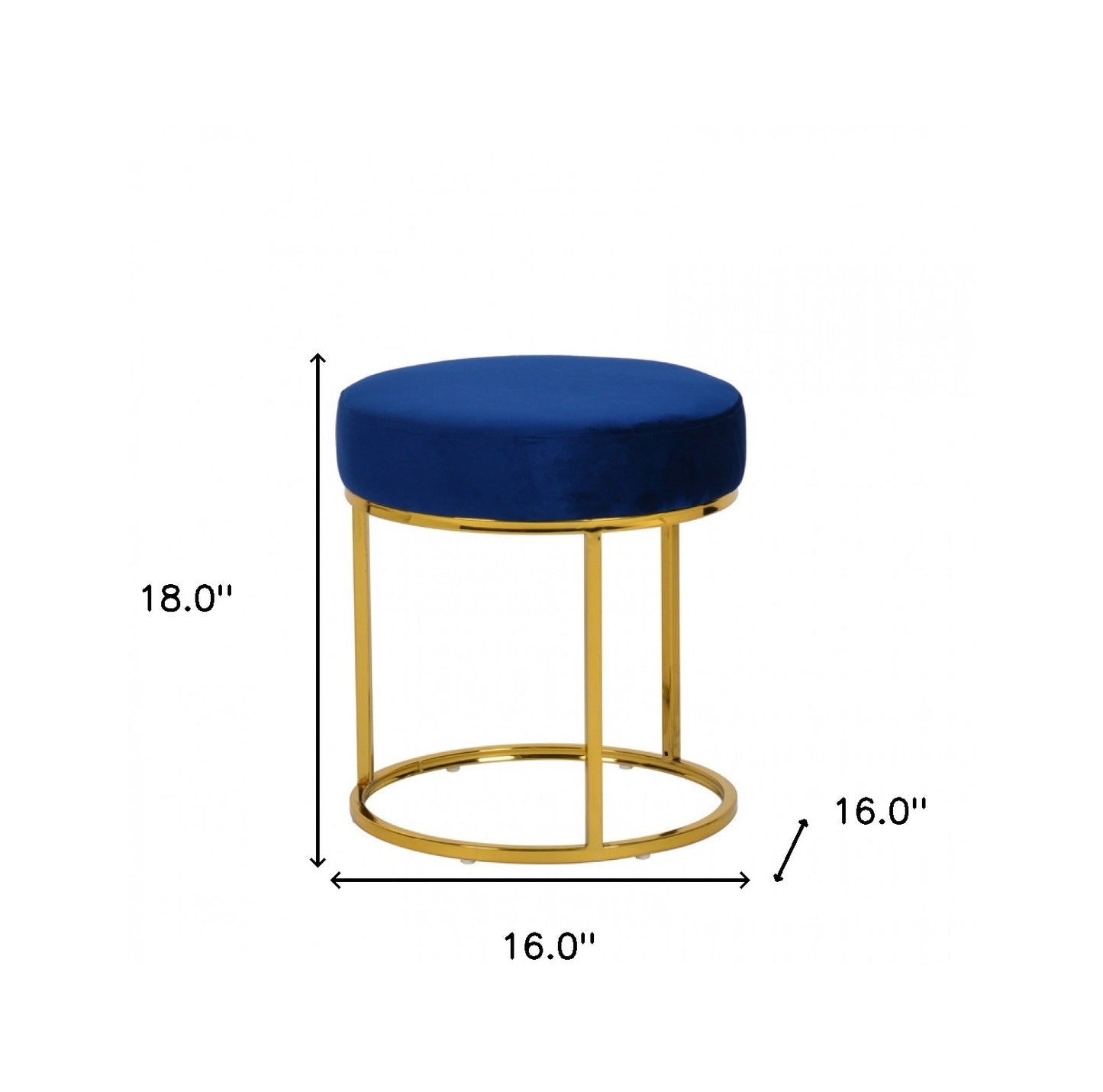 Compact Blue Velvet And Gold Round Ottoman By Homeroots | Ottomans | Modishstore - 7