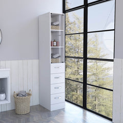 White Bathroom Storage Cabinet with Glass Door and Sliding Drawers By Homeroots