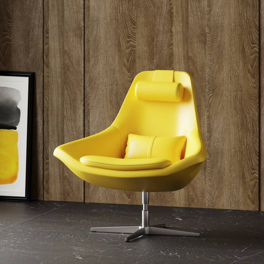 Modern Yellow Faux Leather And Steel Swivel Chair By Homeroots | Accent Chairs | Modishstore