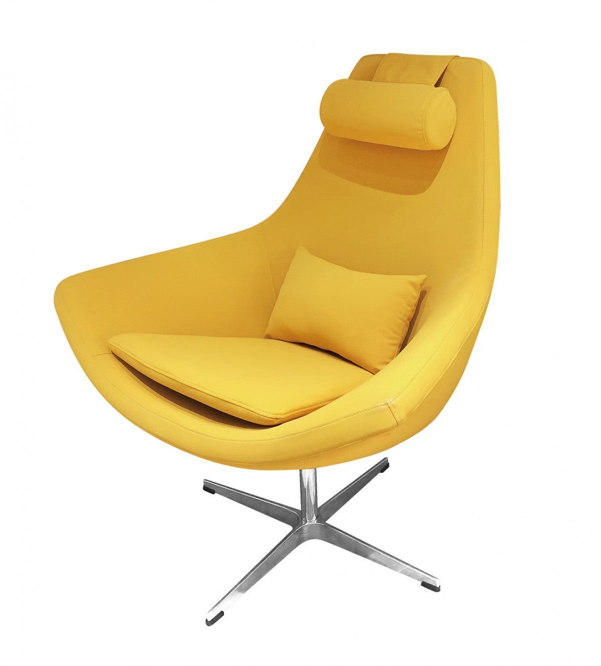 Modern Yellow Faux Leather And Steel Swivel Chair By Homeroots | Accent Chairs | Modishstore - 2
