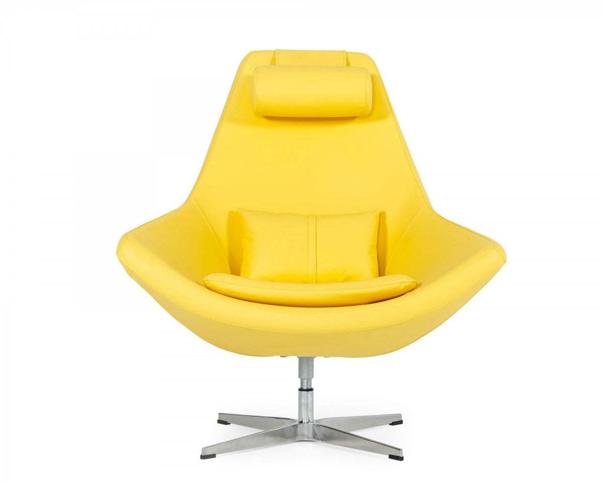 Modern Yellow Faux Leather And Steel Swivel Chair By Homeroots | Accent Chairs | Modishstore - 3