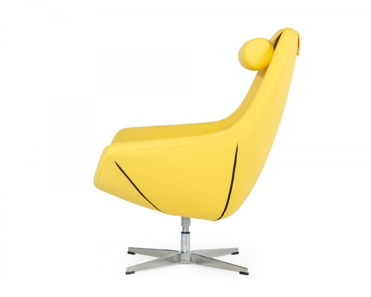 Modern Yellow Faux Leather And Steel Swivel Chair By Homeroots | Accent Chairs | Modishstore - 4
