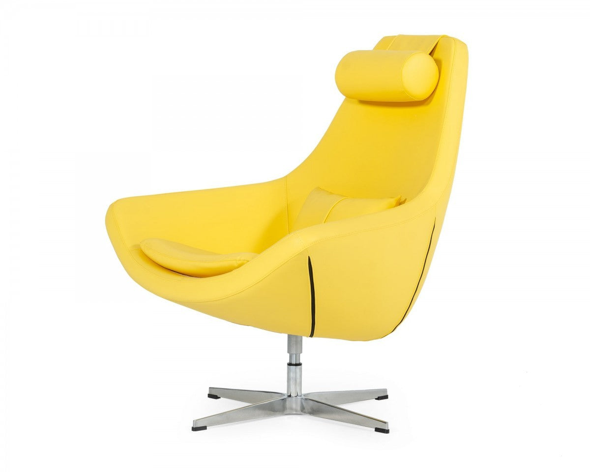 Modern Yellow Faux Leather And Steel Swivel Chair By Homeroots | Accent Chairs | Modishstore - 5