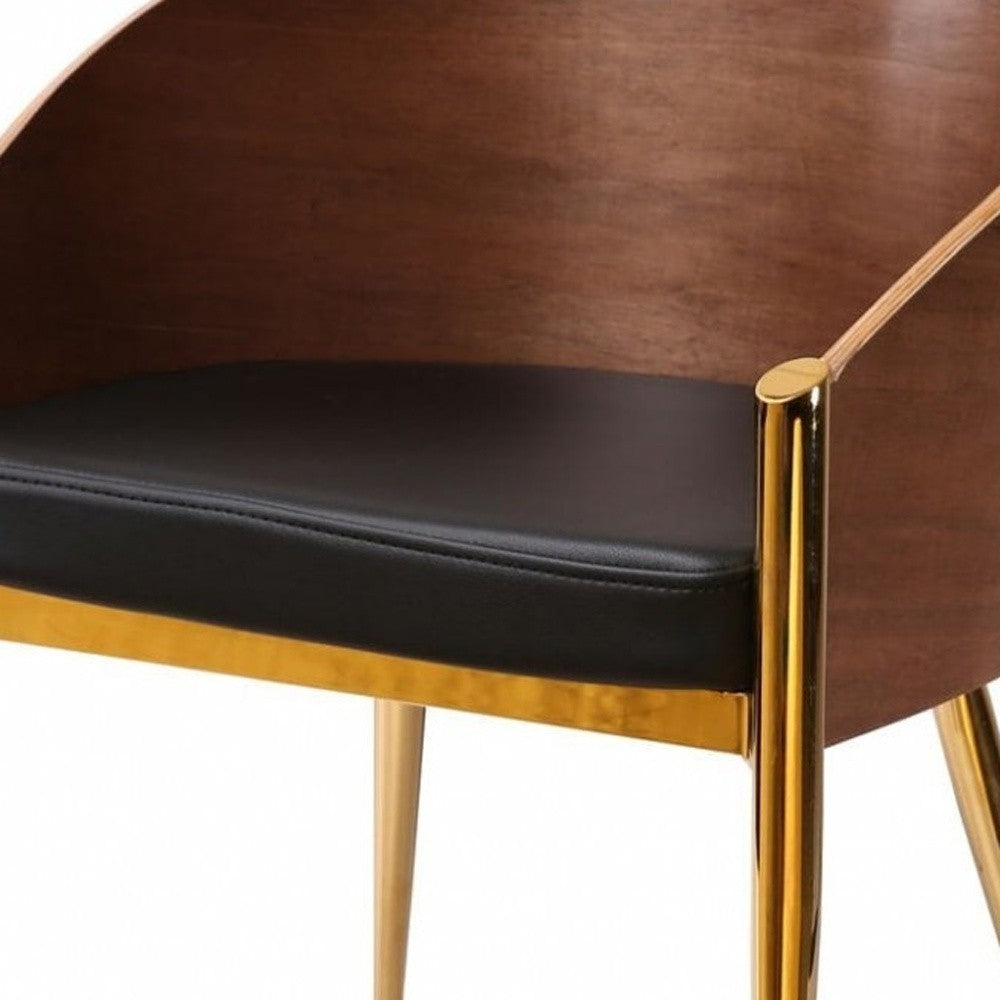 28" Modern Walnut Black and Gold Stylish Faux Leather Accent Chair By Homeroots | Accent Chairs | Modishstore - 6