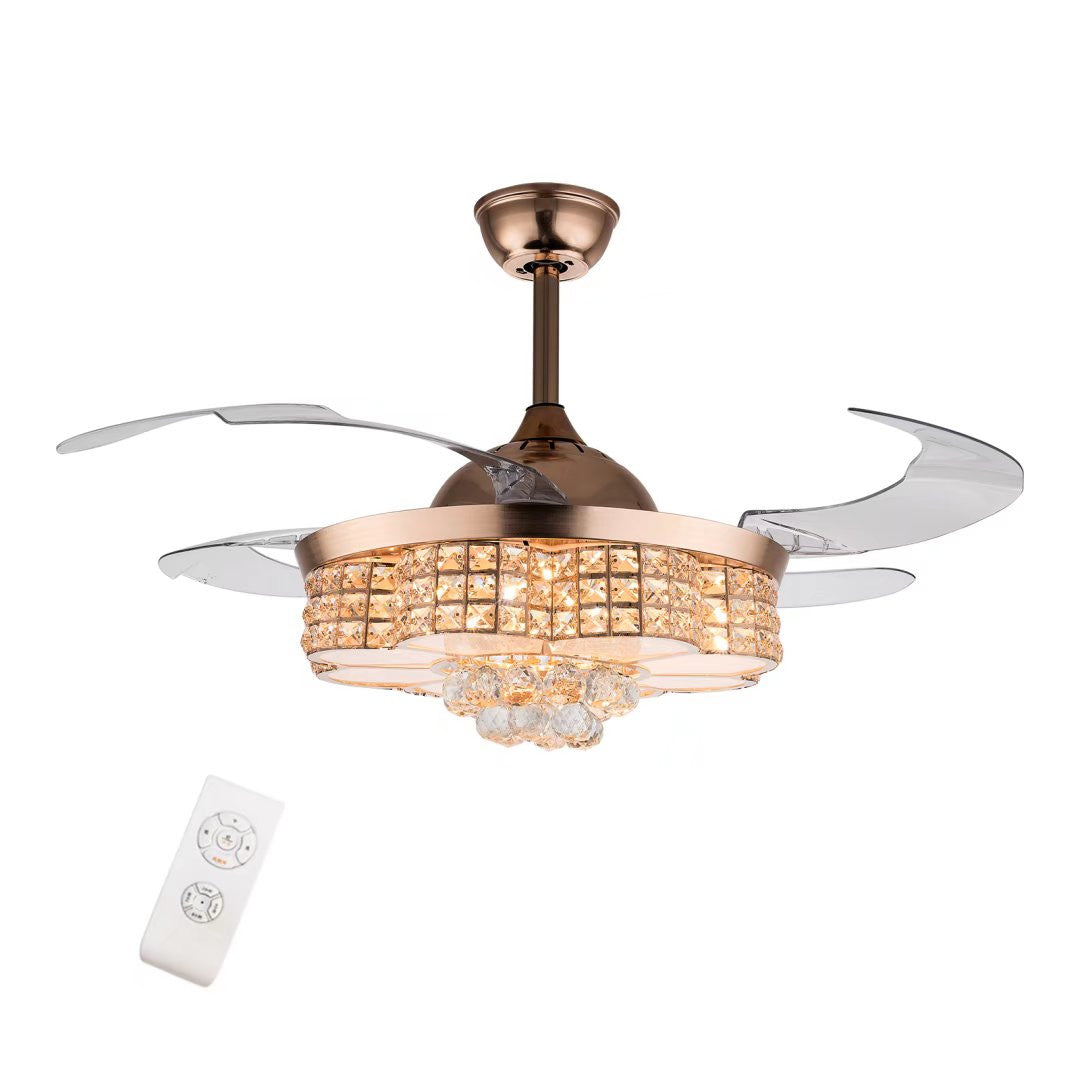 Gold Art Deco Glam Chandelier And Retractable Fan By Homeroots | Ceiling Lamps | Modishstore - 6