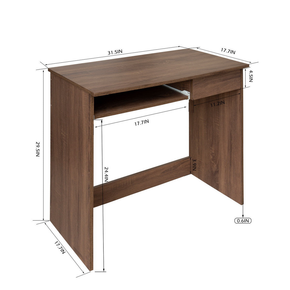 Minimalist Walnut Computer Table with Keyboard Tray By Homeroots | Desks | Modishstore - 5