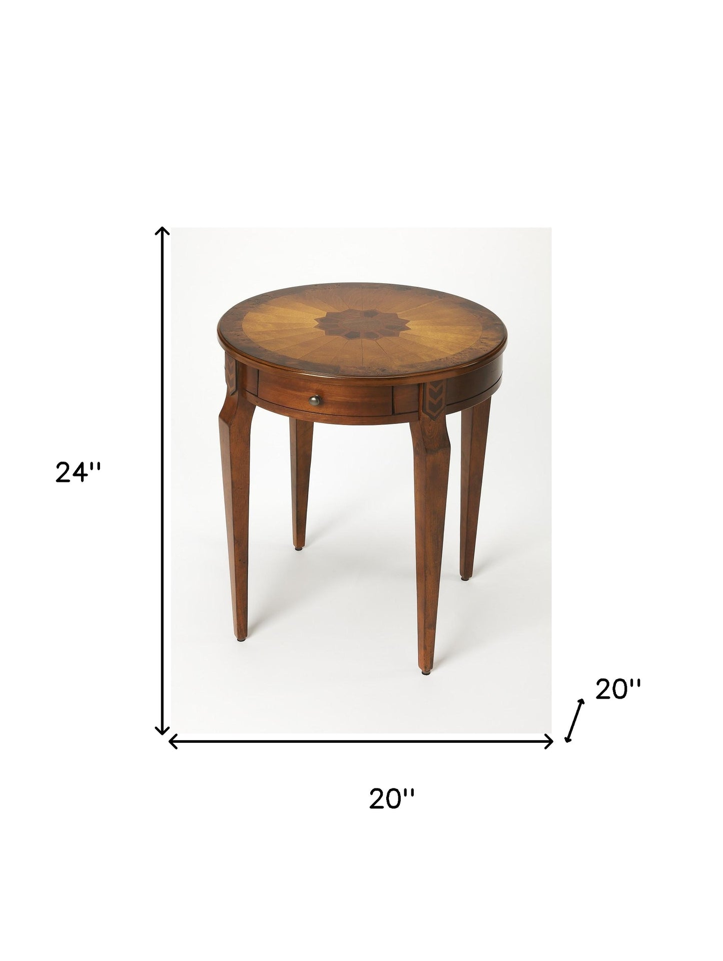 24" Medium Brown And Olive Ash Manufactured Wood Round End Table With Drawer By Homeroots | End Tables | Modishstore - 8