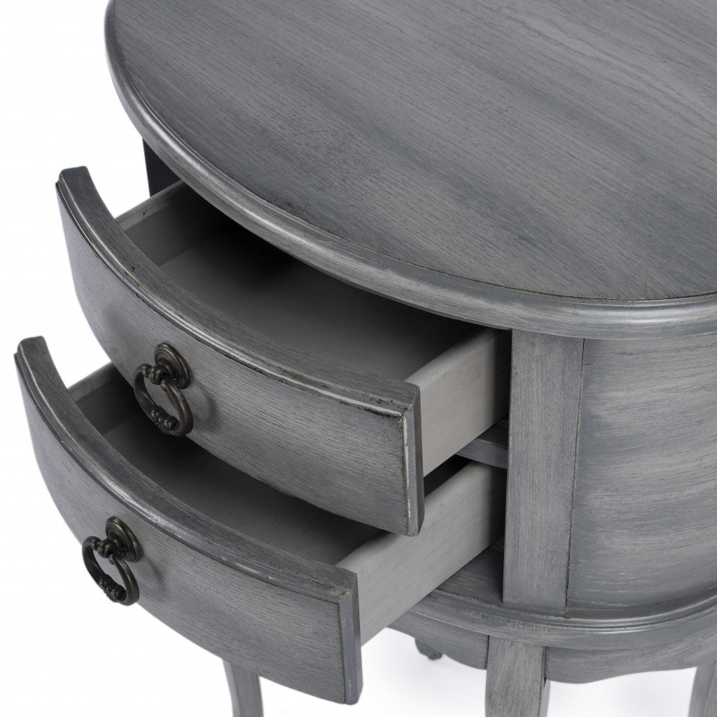 26" Grey And Gray Manufactured Wood Oval End Table With Two Drawers By Homeroots | End Tables | Modishstore - 9