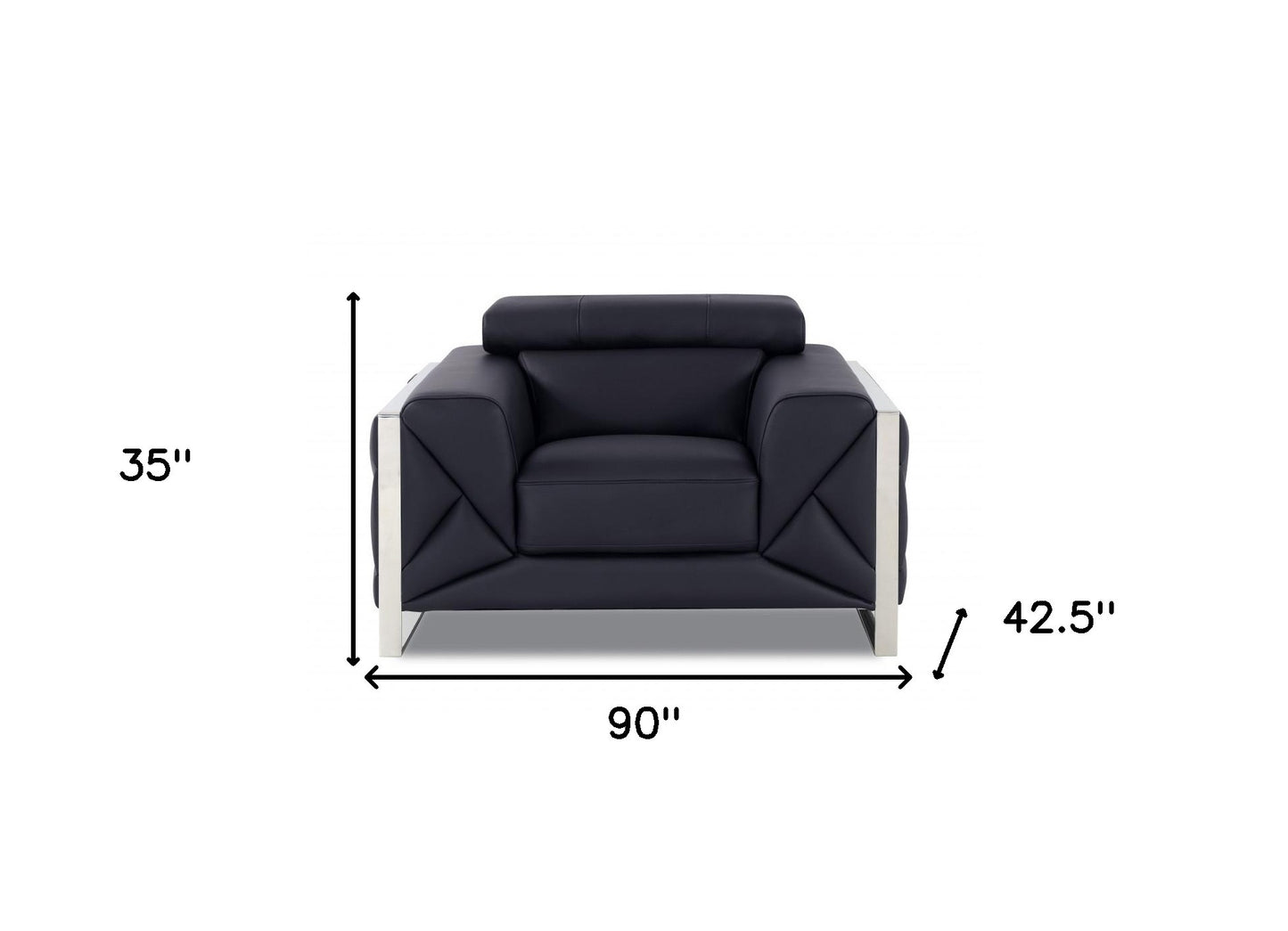 Three Piece Black Italian Leather Six Person Seating Set By Homeroots | Sofa Set | Modishstore - 7
