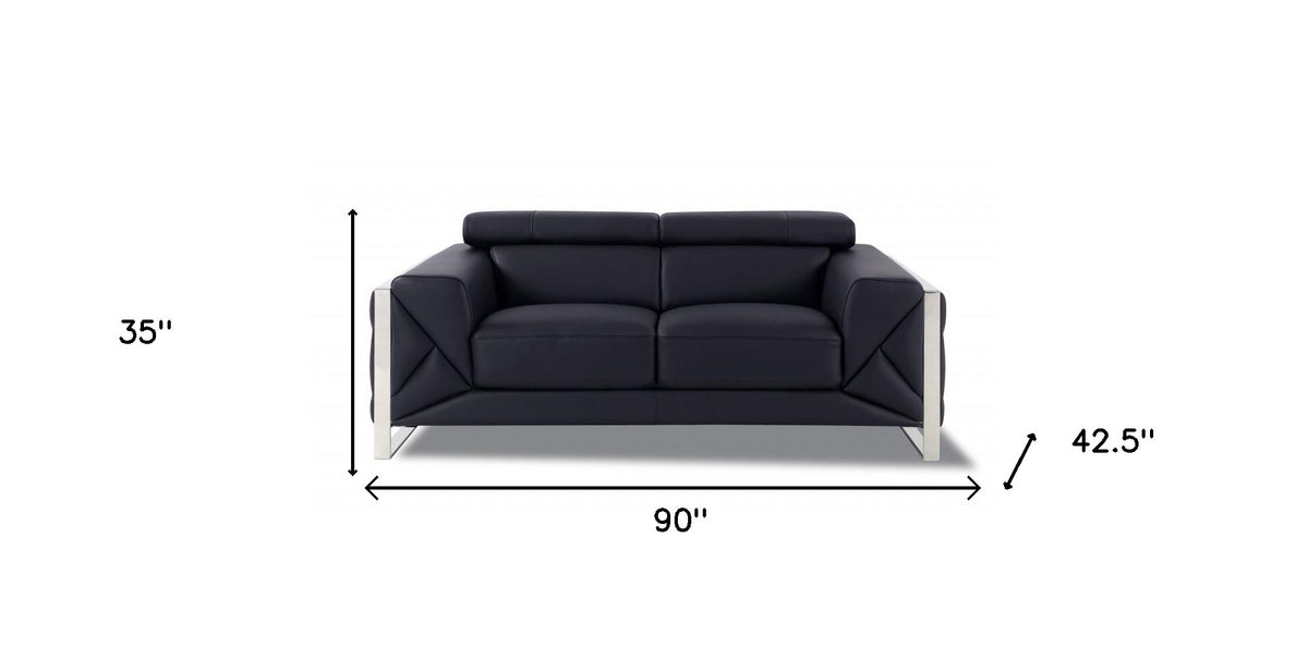 Two Piece Black Italian Leather Five Person Seating Set By Homeroots | Sofa Set | Modishstore - 7