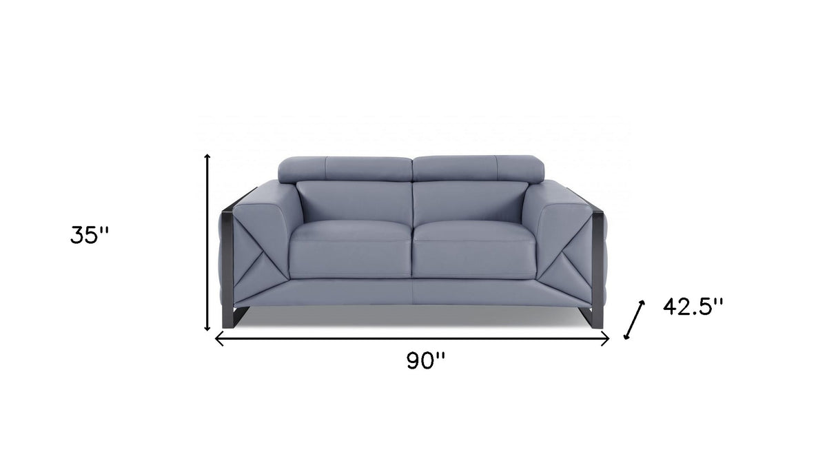 Two Piece Light Blue Italian Leather Five Person Seating Set By Homeroots | Sofa Set | Modishstore - 7