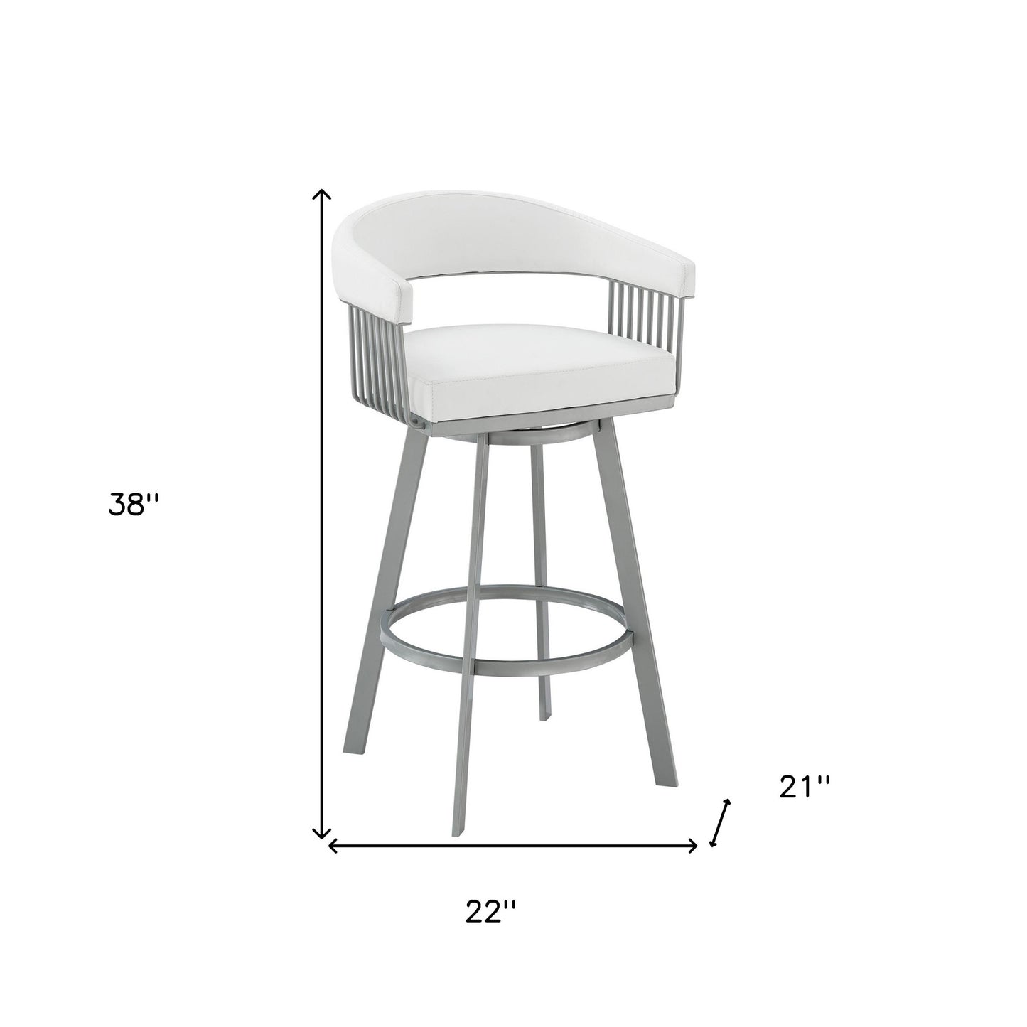 30" Mod White Faux Leather Silver Finish Swivel Bar Stool By Homeroots | Bar Stools | Modishstore - 9