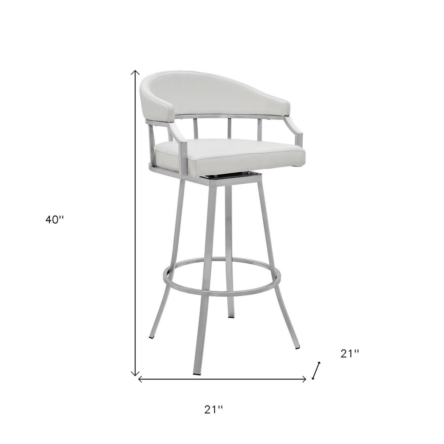 40" White Faux Leather And Iron Swivel Low Back Bar Height Chair By Homeroots | Bar Stools | Modishstore - 9