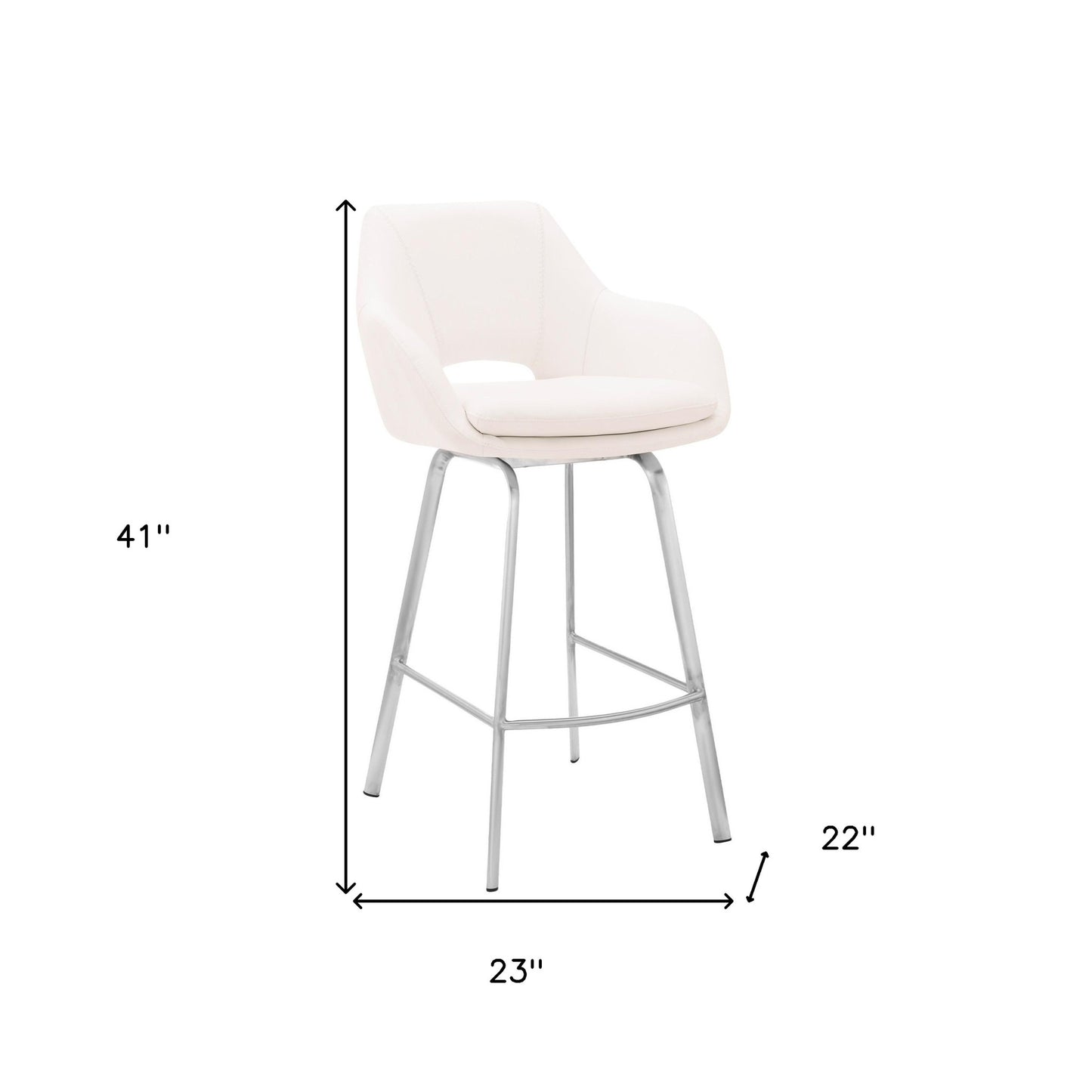 30" White Faux Leather and Stainless Steel Bar Stool By Homeroots | Bar Stools | Modishstore - 9