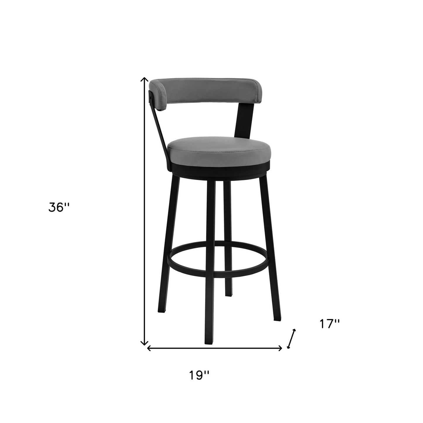 26" Chic Grey Faux Leather with Black Finish Swivel Bar Stool By Homeroots | Bar Stools | Modishstore - 9