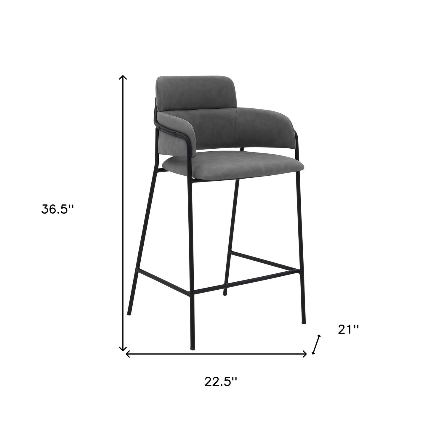 37" Gray Faux Leather And Iron Counter Height Bar Chair By Homeroots | Bar Stools | Modishstore - 4
