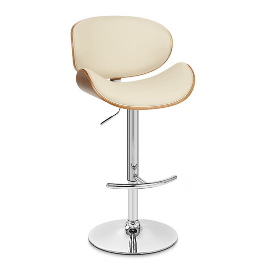 45" Cream Faux Leather And Solid Wood Swivel Adjustable Height Bar Chair By Homeroots
