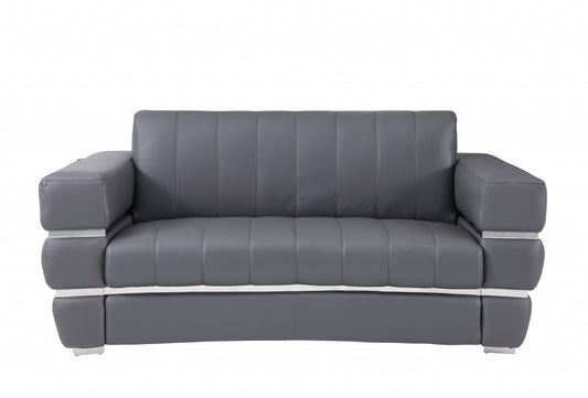 75" Gray And Silver Italian Leather Love Seat By Homeroots