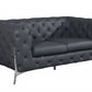 69" Black Tufted Italian Leather and Chrome Love Seat By Homeroots | Loveseats | Modishstore - 17