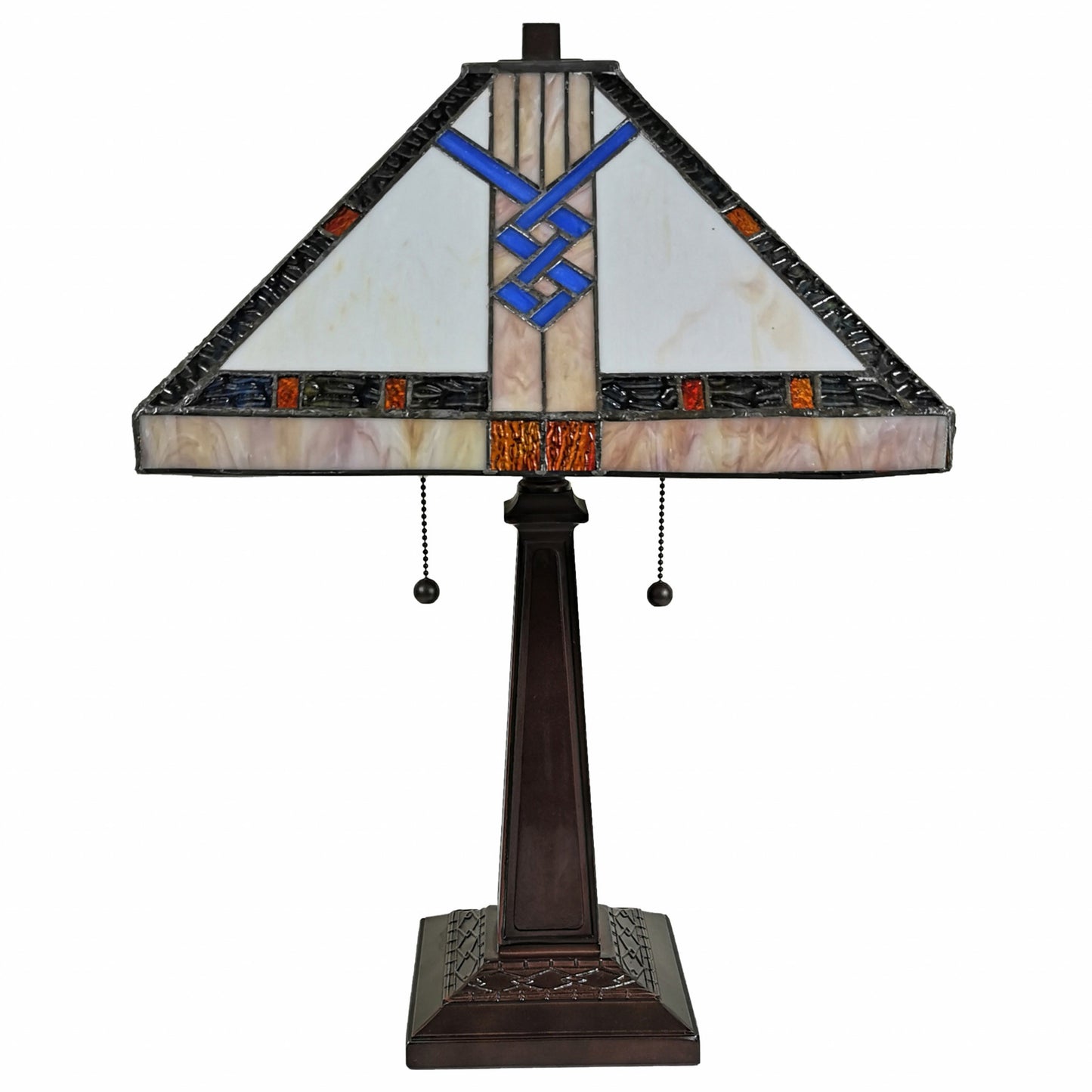 23" Stained Glass Stained Glass Antique Two Light Mission Style Table Lamp By Homeroots | Table Lamps | Modishstore - 6