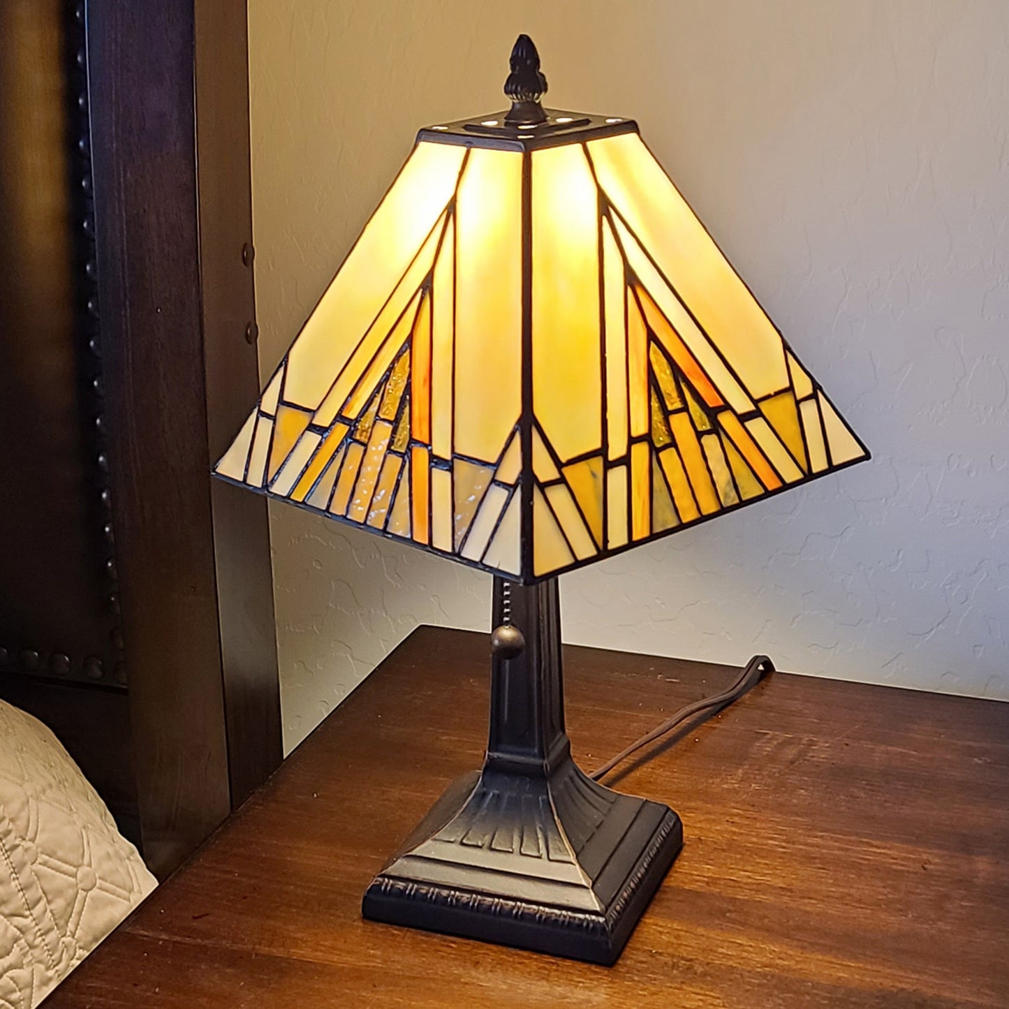 15" Tiffany Yellow and Amber Mission Style Table Lamp By Homeroots | Table Lamps | Modishstore - 6